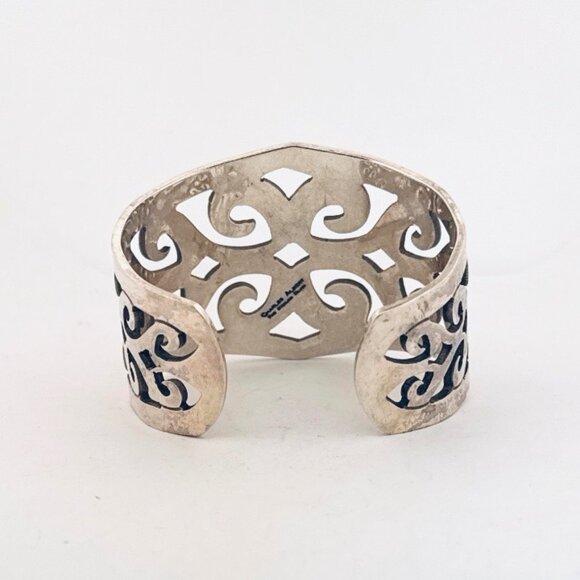 Charles Albert, Estate, Sterling Silver 925 Openwork Cuff Bracelet For 6" Wrist - Picture 3 of 9